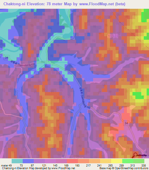Chaktong-ni,South Korea Elevation Map