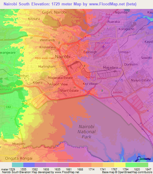Nairobi South,Kenya Elevation Map