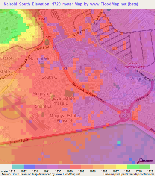 Nairobi South,Kenya Elevation Map