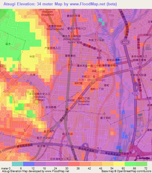 Atsugi,Japan Elevation Map