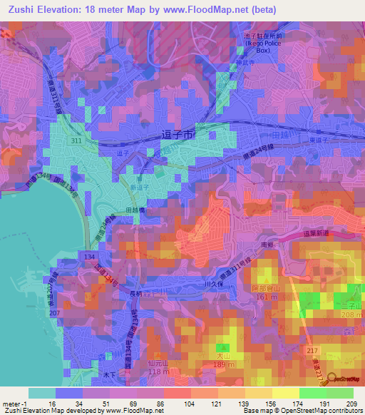 Zushi,Japan Elevation Map