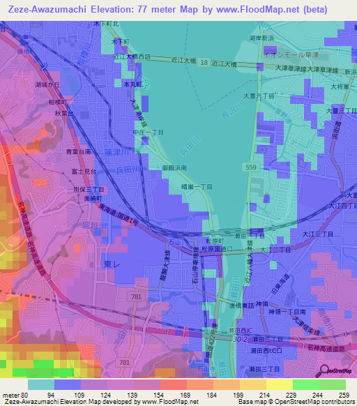 Zeze-Awazumachi,Japan Elevation Map