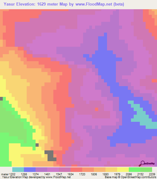 Yasur,Iran Elevation Map