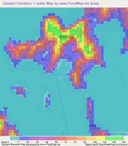Zamami,Japan Elevation Map
