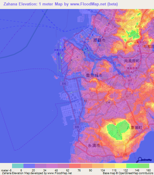 Zahana,Japan Elevation Map