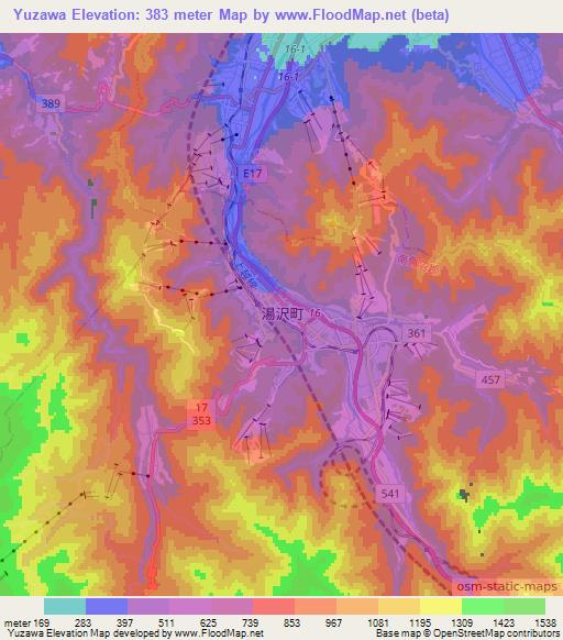 Yuzawa,Japan Elevation Map