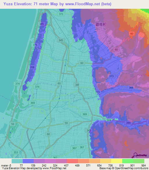 Yuza,Japan Elevation Map