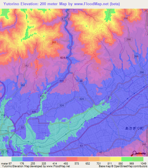 Yutorino,Japan Elevation Map