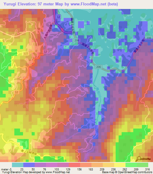 Yurugi,Japan Elevation Map