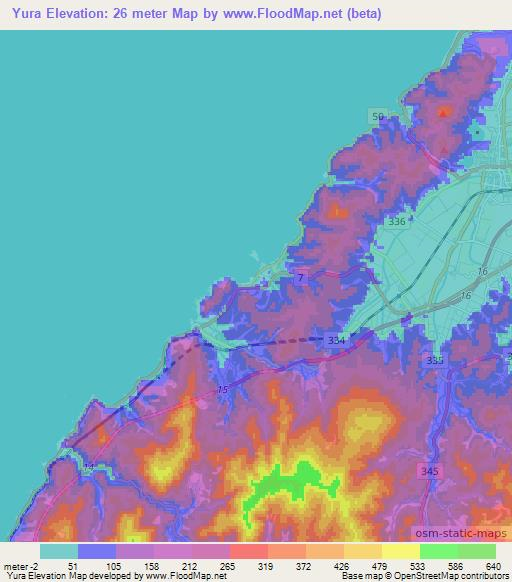 Yura,Japan Elevation Map