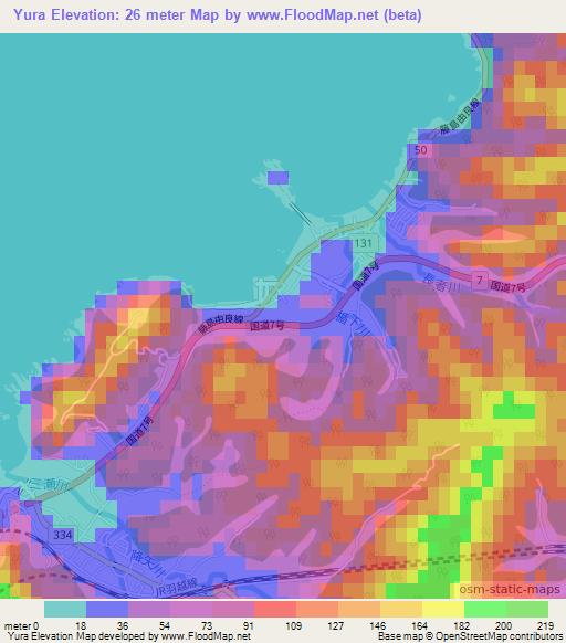 Yura,Japan Elevation Map