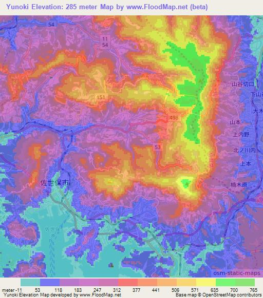 Yunoki,Japan Elevation Map