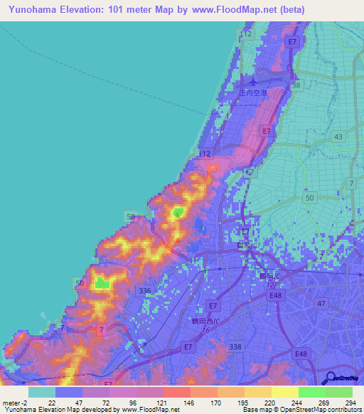 Yunohama,Japan Elevation Map