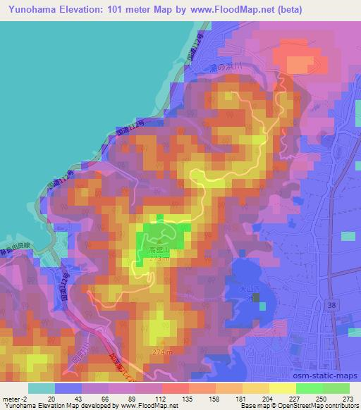 Yunohama,Japan Elevation Map