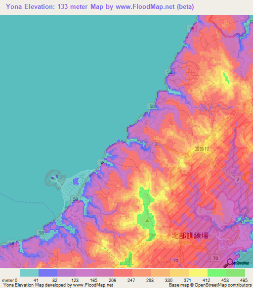 Yona,Japan Elevation Map