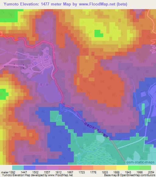 Yumoto,Japan Elevation Map