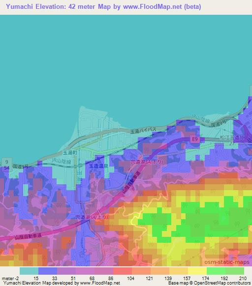 Yumachi,Japan Elevation Map