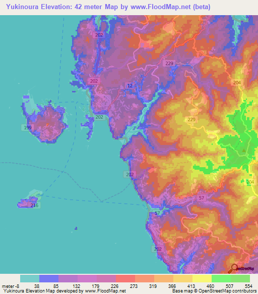 Yukinoura,Japan Elevation Map