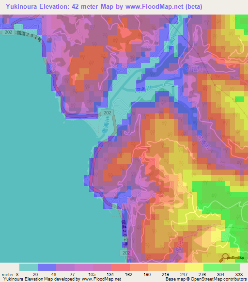 Yukinoura,Japan Elevation Map