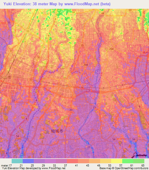 Yuki,Japan Elevation Map