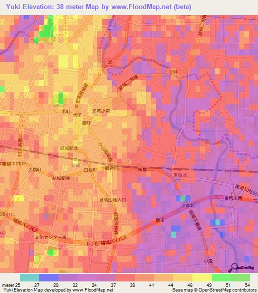 Yuki,Japan Elevation Map
