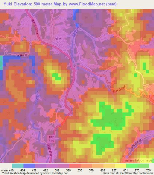 Yuki,Japan Elevation Map