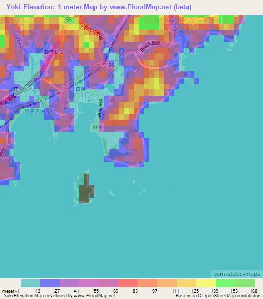 Yuki,Japan Elevation Map