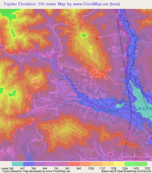 Yujuku,Japan Elevation Map