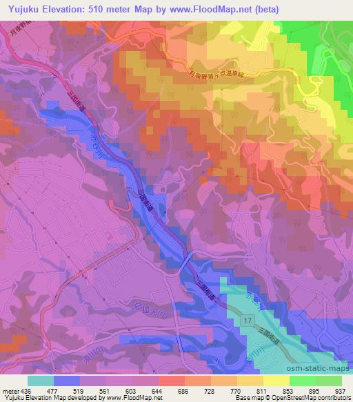 Yujuku,Japan Elevation Map