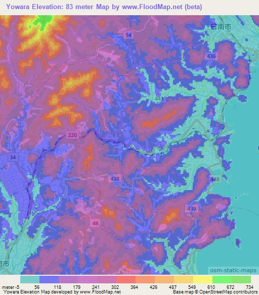 Yowara,Japan Elevation Map