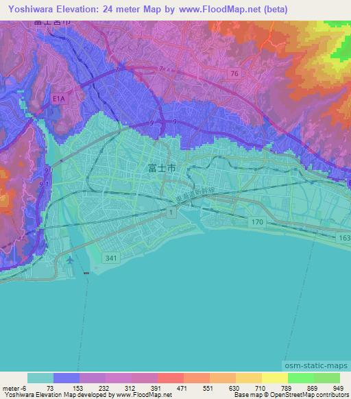 Yoshiwara,Japan Elevation Map