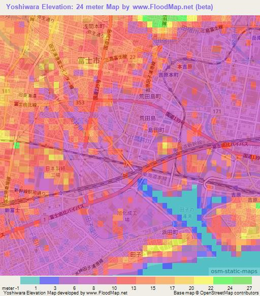 Yoshiwara,Japan Elevation Map