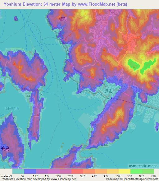 Yoshiura,Japan Elevation Map