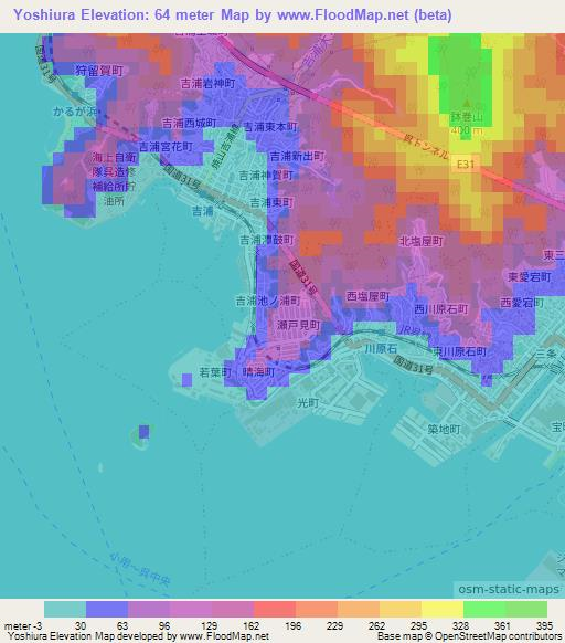 Yoshiura,Japan Elevation Map