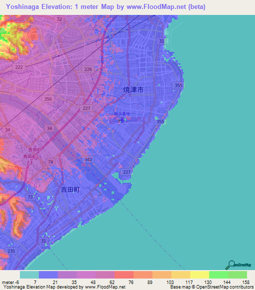 Yoshinaga,Japan Elevation Map