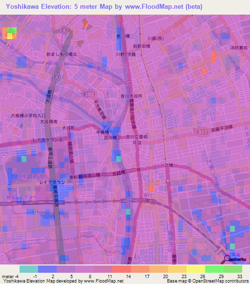 Yoshikawa,Japan Elevation Map