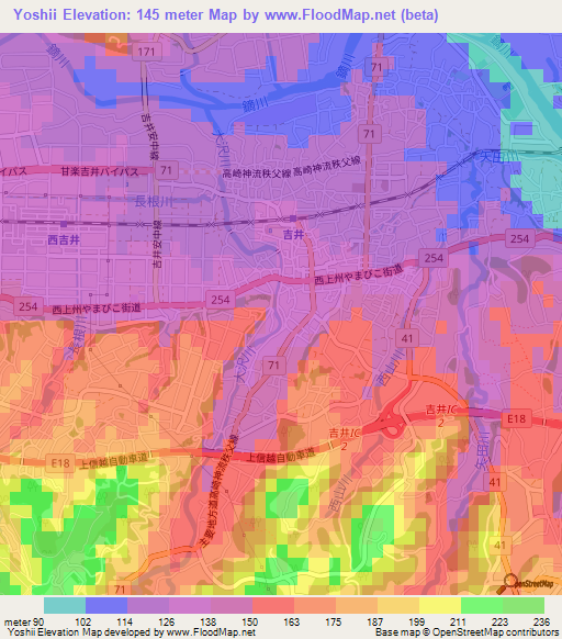 Yoshii,Japan Elevation Map