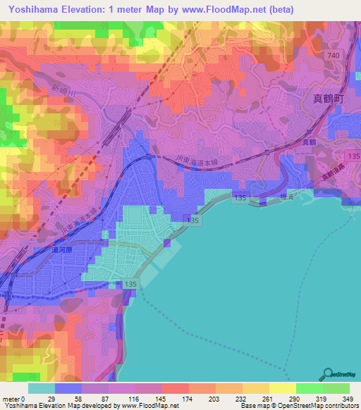 Yoshihama,Japan Elevation Map