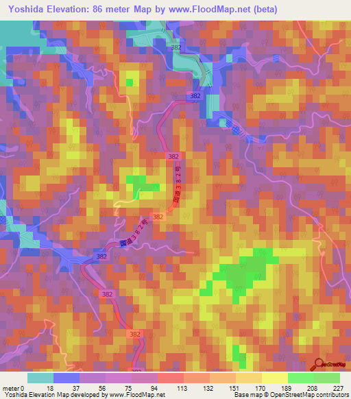 Yoshida,Japan Elevation Map