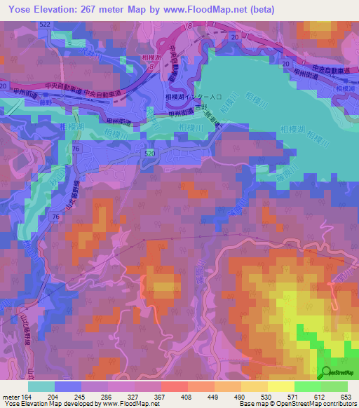 Yose,Japan Elevation Map