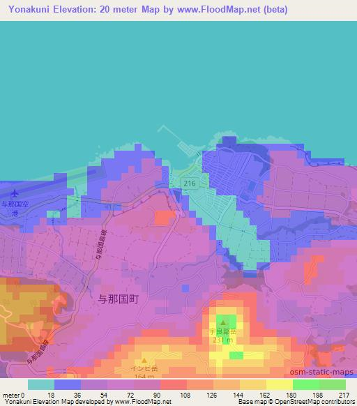 Yonakuni,Japan Elevation Map
