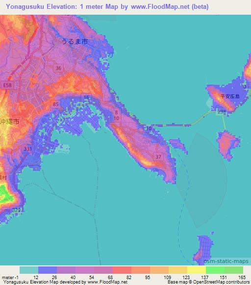 Yonagusuku,Japan Elevation Map