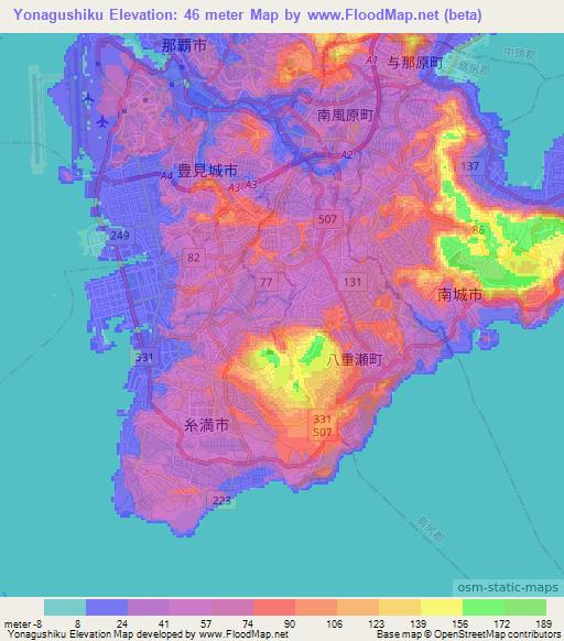 Yonagushiku,Japan Elevation Map