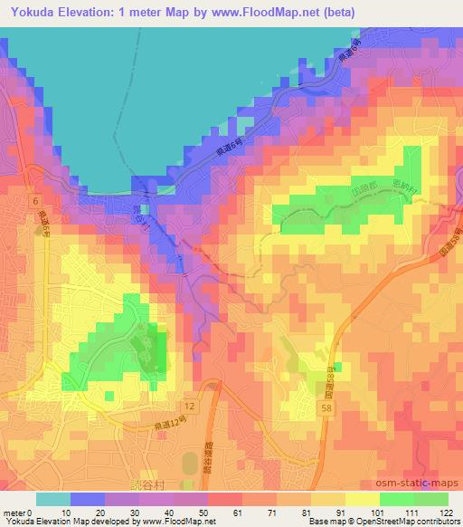 Yokuda,Japan Elevation Map