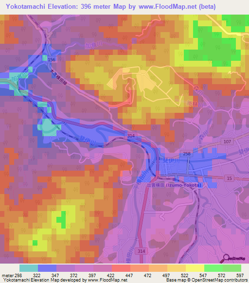 Yokotamachi,Japan Elevation Map