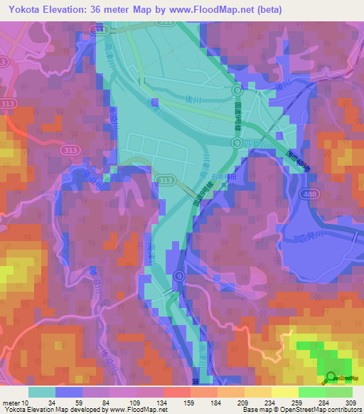 Yokota,Japan Elevation Map