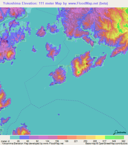 Yokoshima,Japan Elevation Map