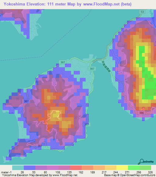 Yokoshima,Japan Elevation Map
