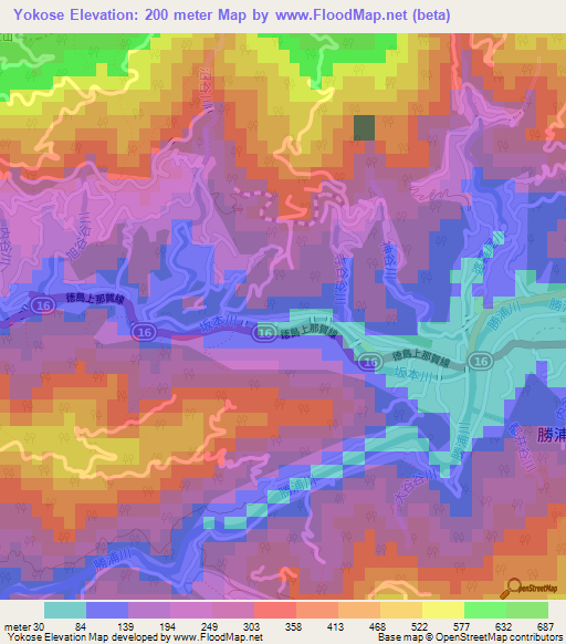 Yokose,Japan Elevation Map