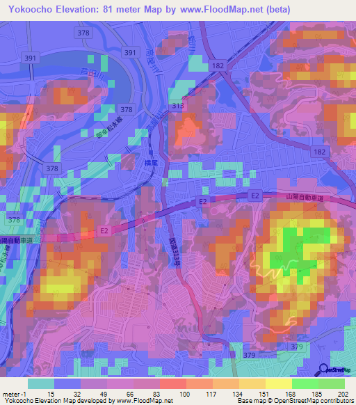 Yokoocho,Japan Elevation Map